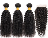 3 Bundle Deals With 4*4 Transparent Closure Kinky Curly Virgin Human Hair Natural Black