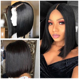 Bob Style Straight 13*4 Transaprent Frontal Lace Wig Natural Black #1B