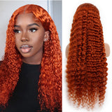 #350 Orange Ginger  13x4  Transparent Frontal Lace Wig Deep Wave Color Wig