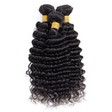 3 Bundle Deals With 4*4 Transparent  Closure Deep Wave Virgin Human Hair Natural Black