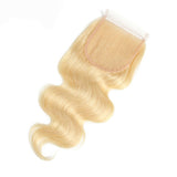 #613 Body Wave 4x4 Human Hair Blonde Transparent Closure