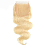 #613 Body Wave 4x4 Human Hair Blonde Transparent Closure