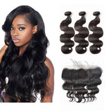 3 Bundle Deals With 13*4 Transparent Frontal Body Wave Virgin Human Hair Natural Black