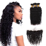 3 Bundle Deals With 13*4 Transparent Frontal Deep Wave Virgin Human Hair Natural Black