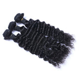 3 Bundle Deals With 13*4 Transparent Frontal Deep Wave Virgin Human Hair Natural Black