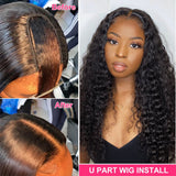 Deep Wave #1B Natural Black U Part Wigs 100% Virgin Human Hair 180% Density