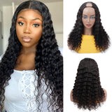 Deep Wave #1B Natural Black U Part Wigs 100% Virgin Human Hair 180% Density