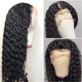 Deep Wave 13x4 Transparent Frontal Lace Wig Natural Black 180% Density