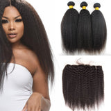 3 Bundle Deals With 13*4 Transparent Frontal Kinky Straight Virgin Human Hair Natural Black