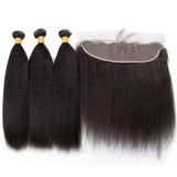 3 Bundle Deals With 13*4 Transparent Frontal Kinky Straight Virgin Human Hair Natural Black