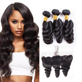 3 Bundle Deals With 13*4 Transparent Frontal Loose Wave Virgin Human Hair Natural Black