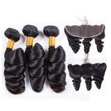 3 Bundle Deals With 13*4 Transparent Frontal Loose Wave Virgin Human Hair Natural Black