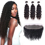 3 Bundle Deals With 13*4 Transparent Frontal Natural Curly Virgin Human Hair Natural Black