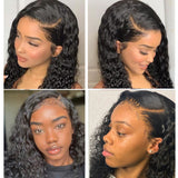 180% Density Deep Wave 4x4 Transparent Closure Lace Wig Natural Black